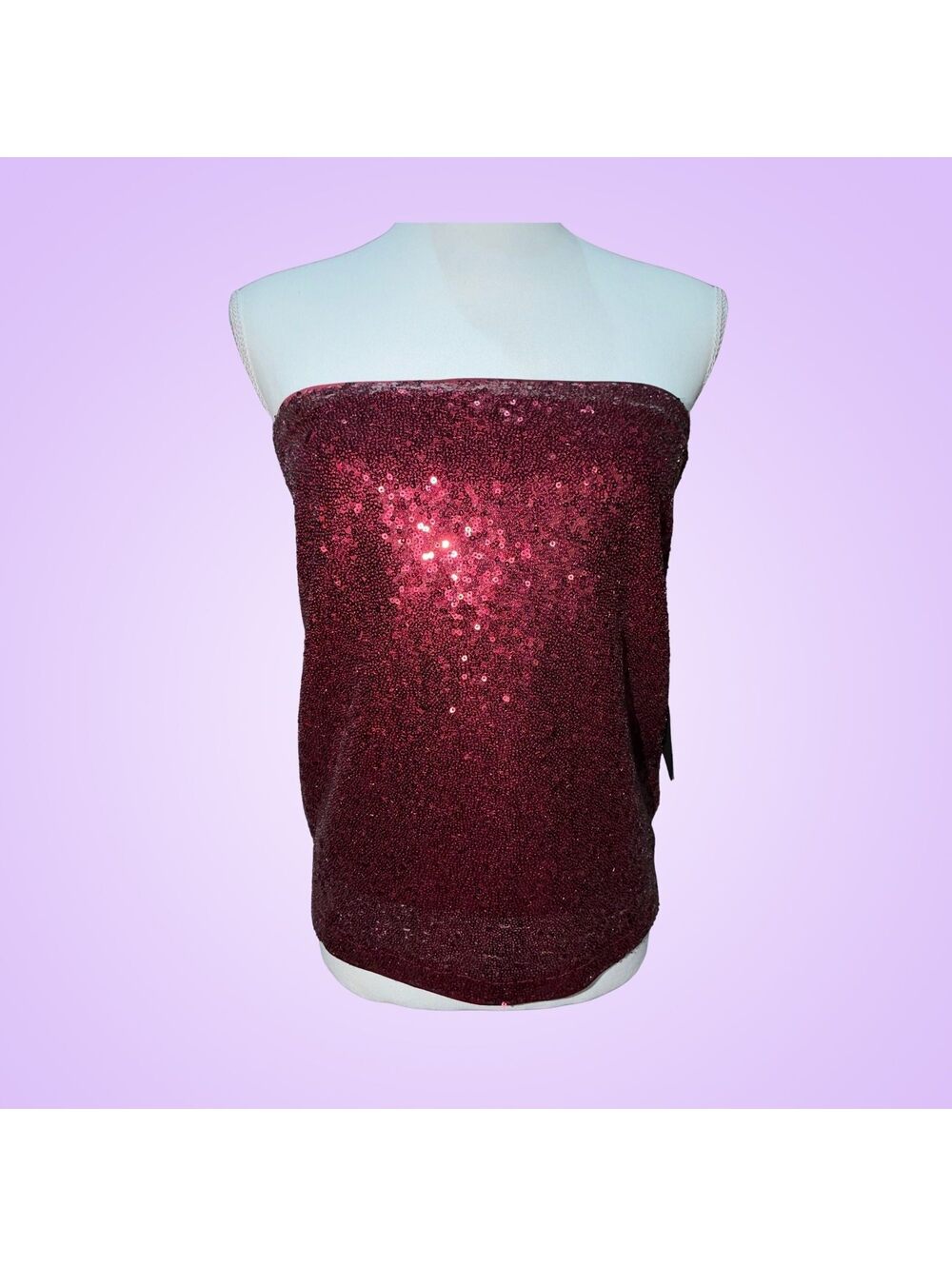 Lulus Medium Burgundy Sequin Strapless Tube Top | NWT Holiday Party Cocktail Y2K